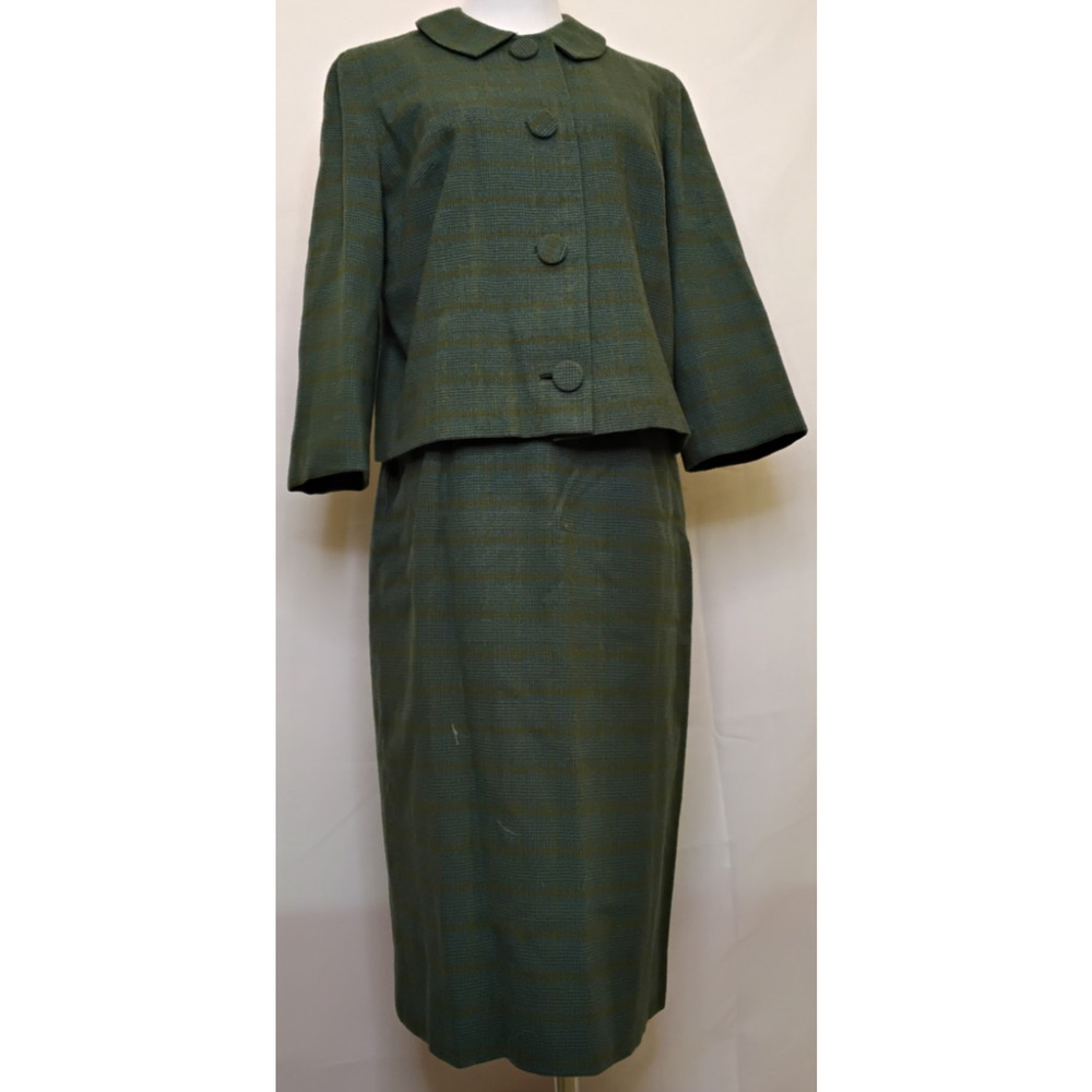 Pendleton Skirt Suit Set Women's 14 Green Plaid 100% Virgin Wool 1960s #Z5719 - Picture 2 of 16